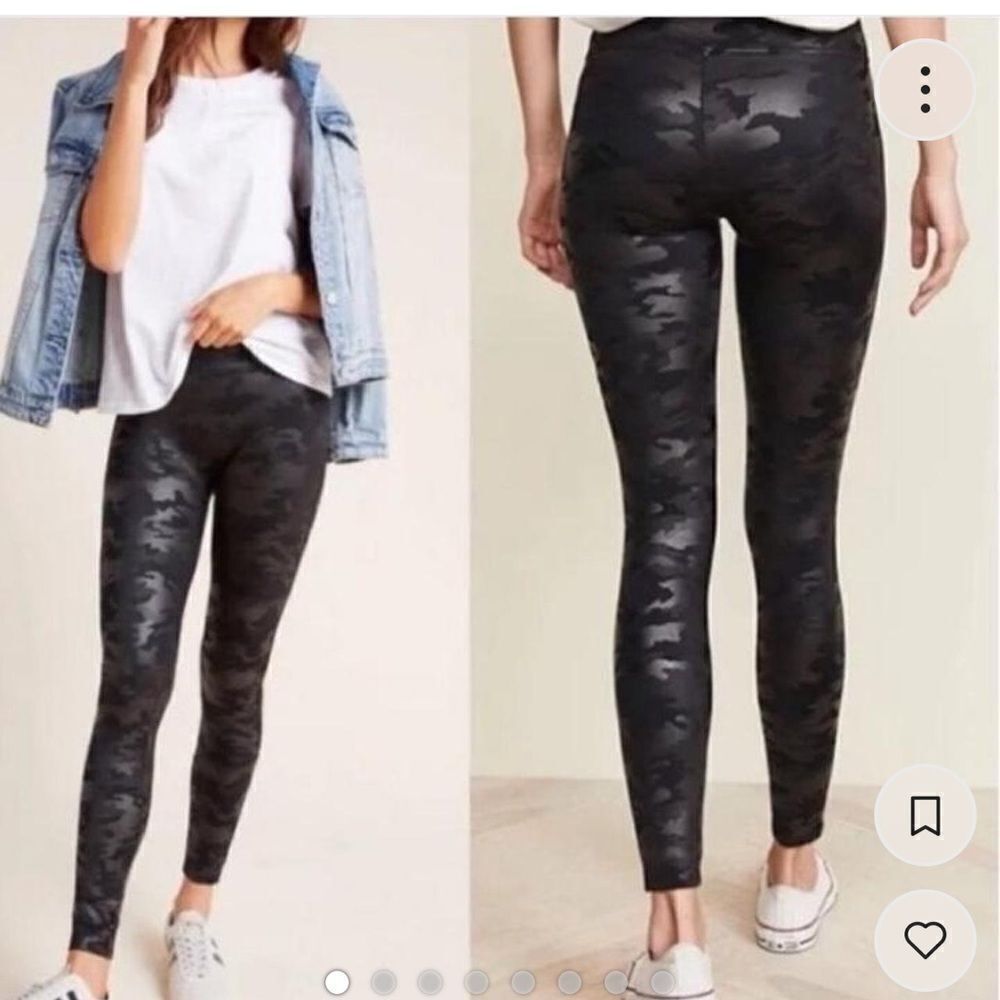 SPANX Faux Leather Black Camouflage Leggings Size XL